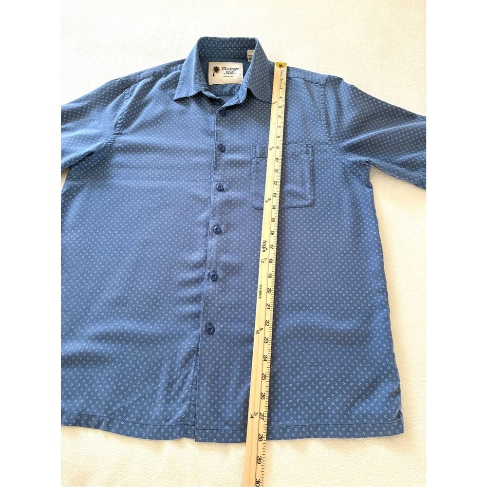 100% Silk Shirt Mens M Blue Geometric Print Short Sleeve Resort Wear Vacation - Picture 8 of 10